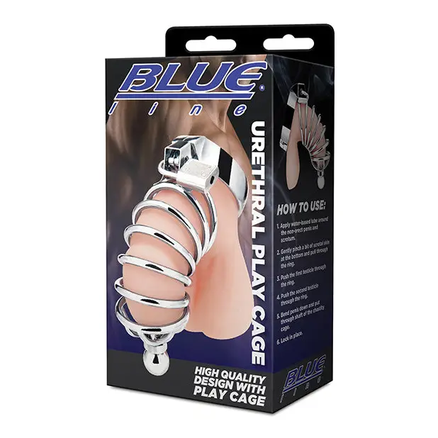 Blue Line Urethral Play Cage - Silver - Bondage Blindfolds & Restraints