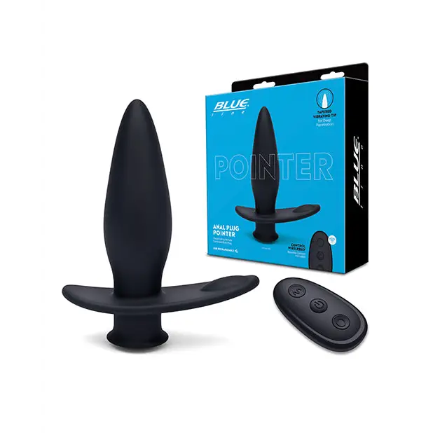 Blue Line Vibrating Anal Plug Pointer w/Remote - Black - Anal Products