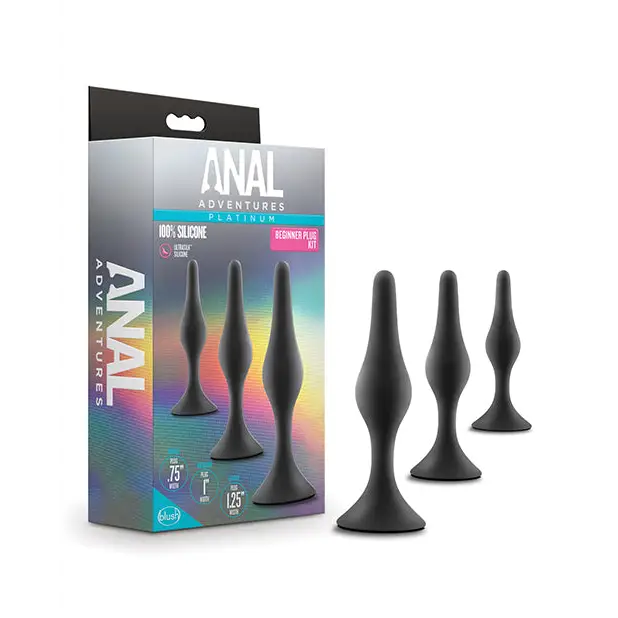 Blush Anal Adventures Platinum Silicone Beginner Plug Kit - Black - Anal Products