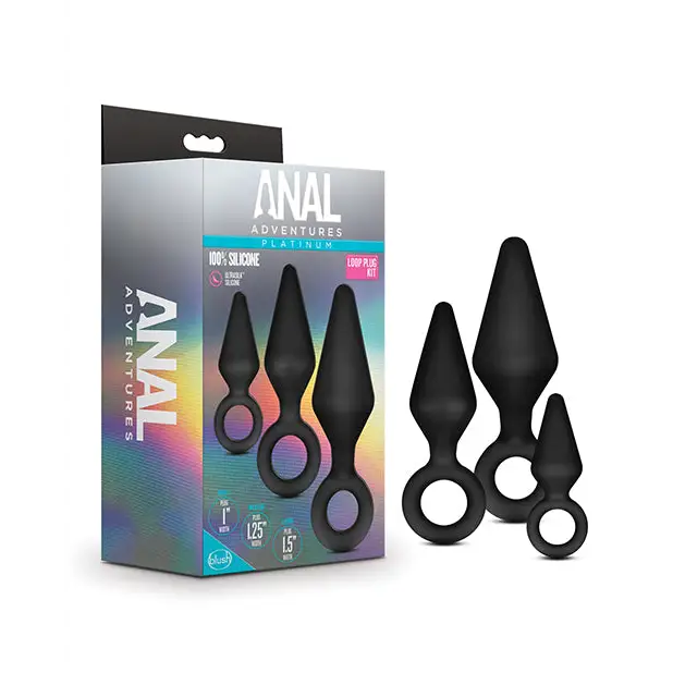 Blush Anal Adventures Platinum Silicone Loop Plug Kit - Black - Anal Products