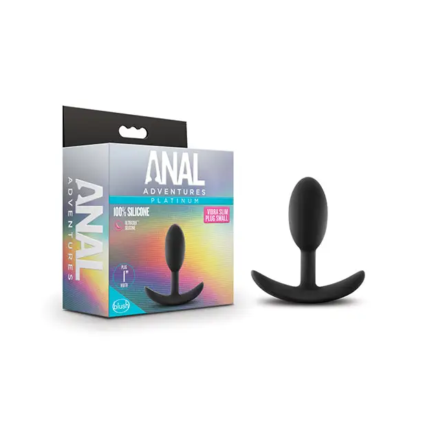 Blush Anal Adventures Platinum Silicone Vibra Slim Plug Small - Black - Anal Products