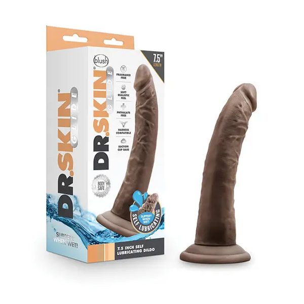 Blush Dr. Skin Glide 7.5’’ Self Lubricating Dildo - Chocolate - Dongs & Dildos