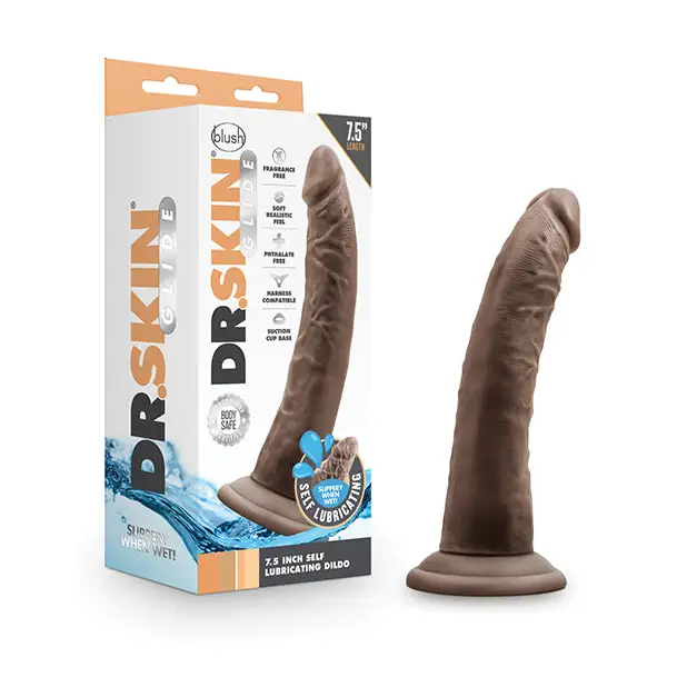 Blush Dr. Skin Glide 7.5’’ Self Lubricating Dildo - Chocolate - Dongs & Dildos