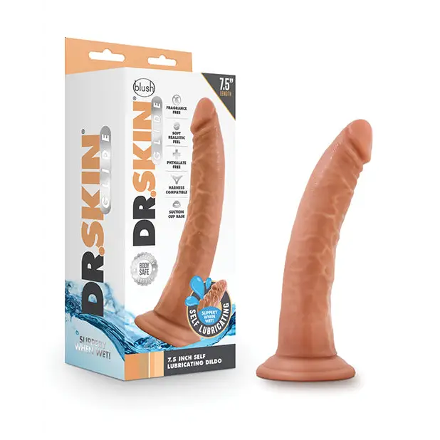 Blush Dr. Skin Glide 7.5’’ Self Lubricating Dildo - Mocha - Dongs & Dildos