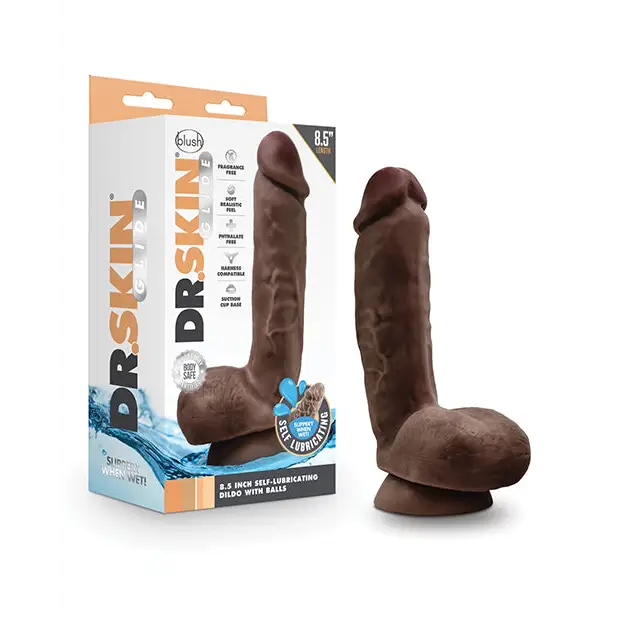 Blush Dr. Skin Glide 8.5’’ Self Lubricating Dildo w/Balls - Chocolate - Dongs & Dildos