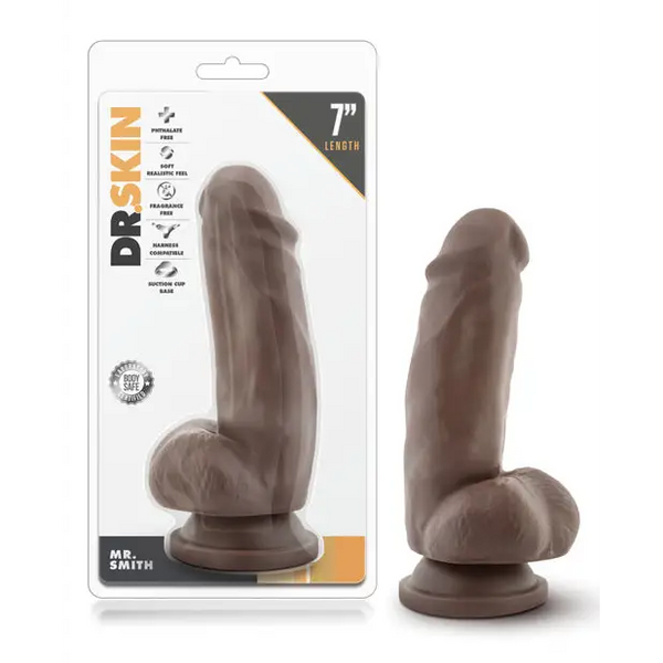 Blush Dr. Skin Mr. Smith 7’’ Dildo w/Suction Cup - Chocolate - Dongs & Dildos
