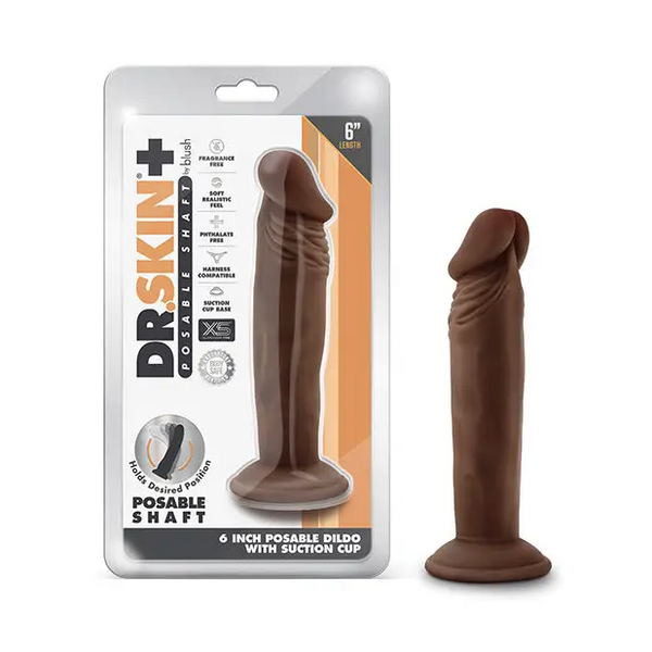 Blush Dr. Skin Plus 6’’ Posable Dildo - Chocolate - Dongs & Dildos