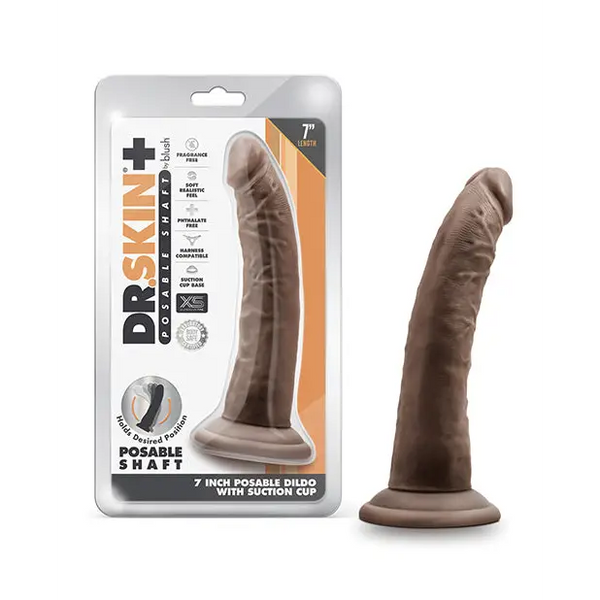 Blush Dr. Skin Plus 7’’ Posable Dildo - Chocolate - Dongs & Dildos