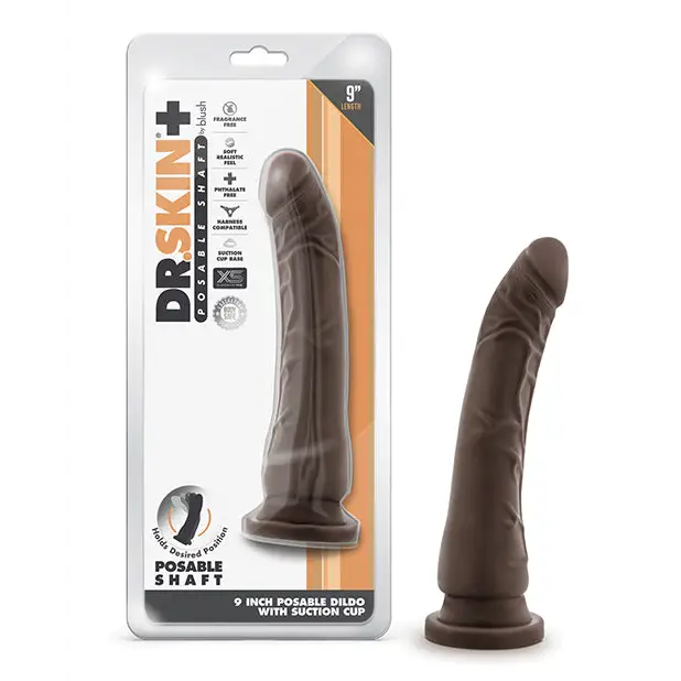 Blush Dr. Skin Plus 9’’ Posable Dildo - Chocolate - Dongs & Dildos