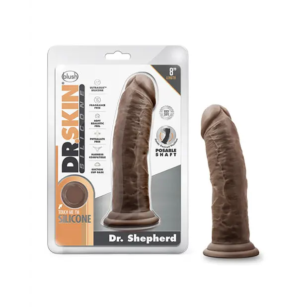 Blush Dr. Skin Silicone Dr. Shepherd 8’’ Dildo w/Suction Cup - Chocolate - Dongs & Dildos