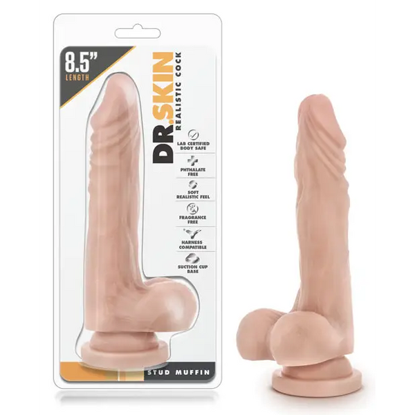 Blush Dr. Skin Stud Muffin 8.5’’ Dong w/Suction Cup - Beige - Dongs & Dildos