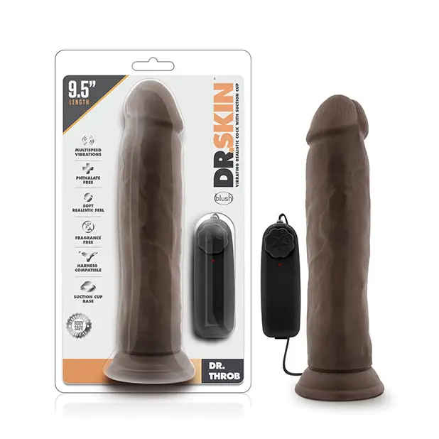 Blush Dr. Skin Dr. Throb 9.5’’ Cock w/Suction Cup - Chocolate - Dongs & Dildos