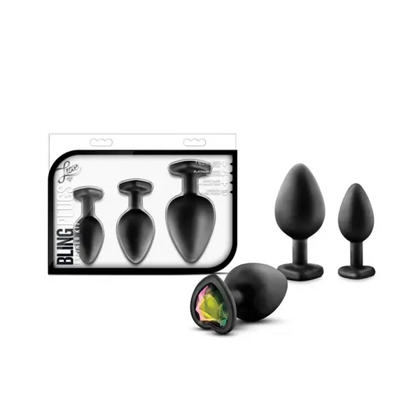 Blush Luxe Bling Plugs Training Kit - Black w/Rainbow Gems - Anal Products