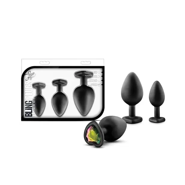Blush Luxe Bling Plugs Training Kit - Black w/Rainbow Gems - Anal Products