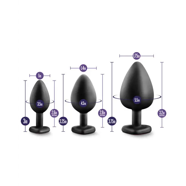 Blush Luxe Bling Plugs Training Kit - Black w/Red Gems - Anal Products