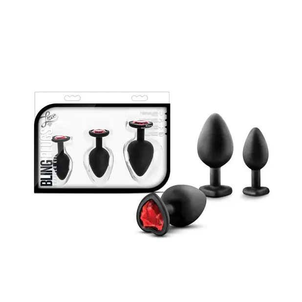 Blush Luxe Bling Plugs Training Kit - Black w/Red Gems - Anal Products