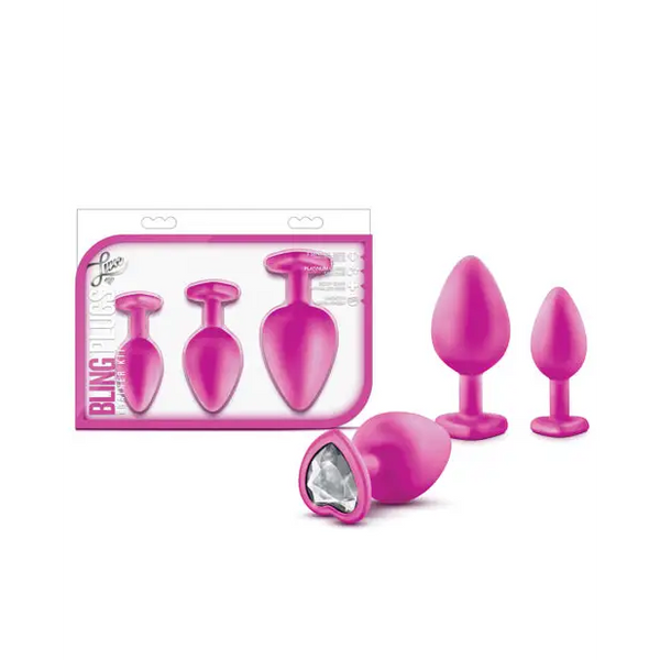 Blush Luxe Bling Plugs Training Kit - Pink w/White Gems - Anal Products