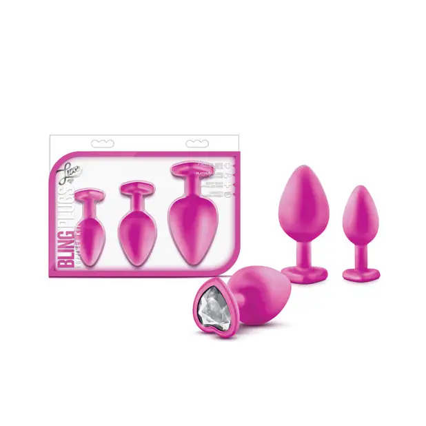 Blush Luxe Bling Plugs Training Kit - Pink w/White Gems - Anal Products