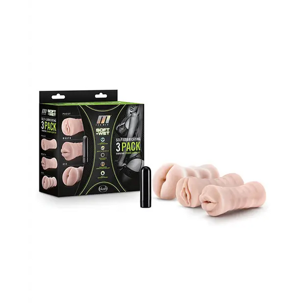 Blush M for Men Self Lubricating Vibrating Stroker Sleeve Kit - Vanilla Pack of 3 - Dolls & Masturbators
