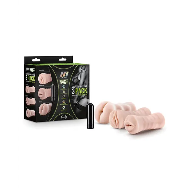 Blush M for Men Self Lubricating Vibrating Stroker Sleeve Kit - Vanilla Pack of 3 - Dolls & Masturbators
