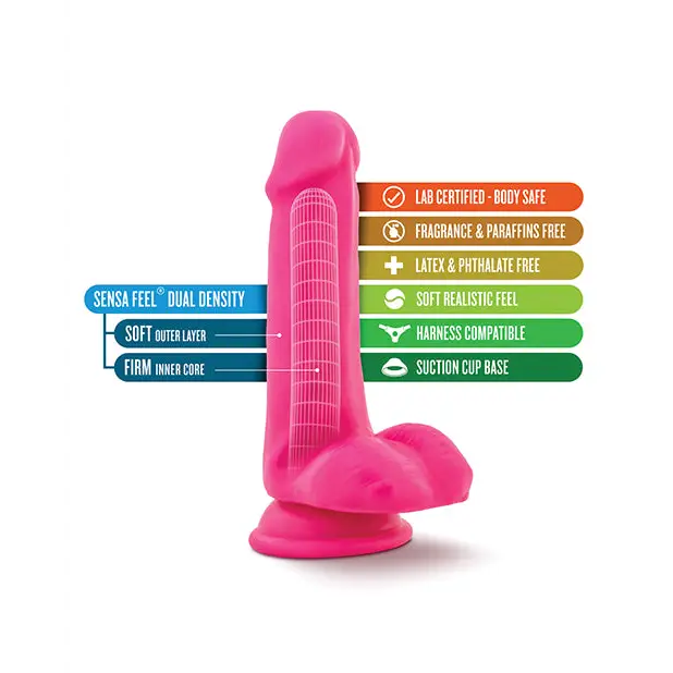 Blush Neo 6’’ Dual Density Cock w/Balls - Neon Pink - Dongs & Dildos