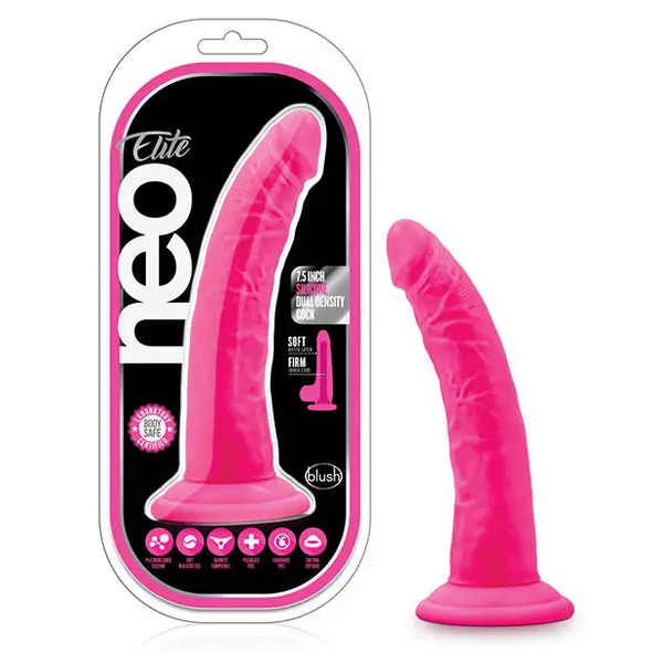 Blush Neo Elite 7.5’’ Silicone Dual Density Cock w/Balls - Neon Pink - Dongs & Dildos