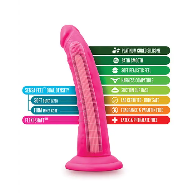 Blush Neo Elite 7.5’’ Silicone Dual Density Cock w/Balls - Neon Pink - Dongs & Dildos