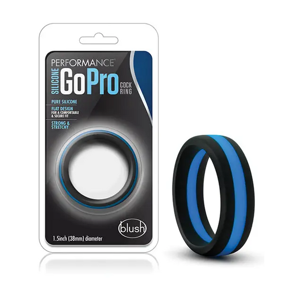 Blush Performance Silicone Go Pro Cock Ring - Black/Blue - Penis Enhancement