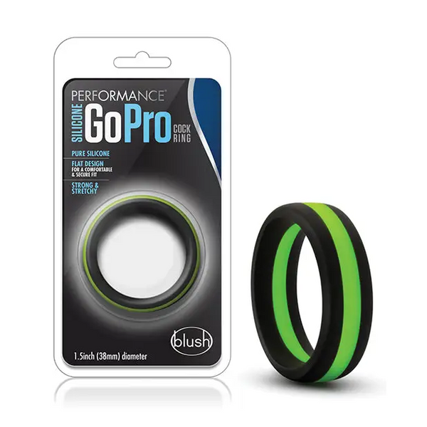Blush Performance Silicone Go Pro Cock Ring - Black/Green - Penis Enhancement