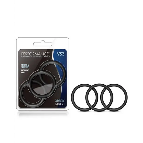Blush Performance VS3 Pure Premium Silicone Cockrings Large - Black - Penis Enhancement