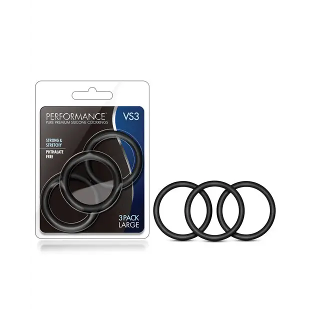 Blush Performance VS3 Pure Premium Silicone Cockrings Large - Black - Penis Enhancement