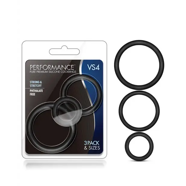 Blush Performance VS4 Pure Premium Silicone Cockring Set - Black - Penis Enhancement