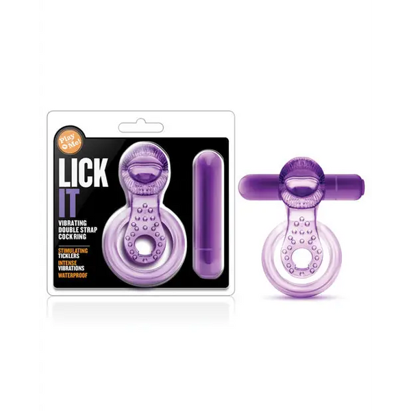 Blush Play with Me Lick it Vibrating Double Strap Cockring - Purple - Stimulators
