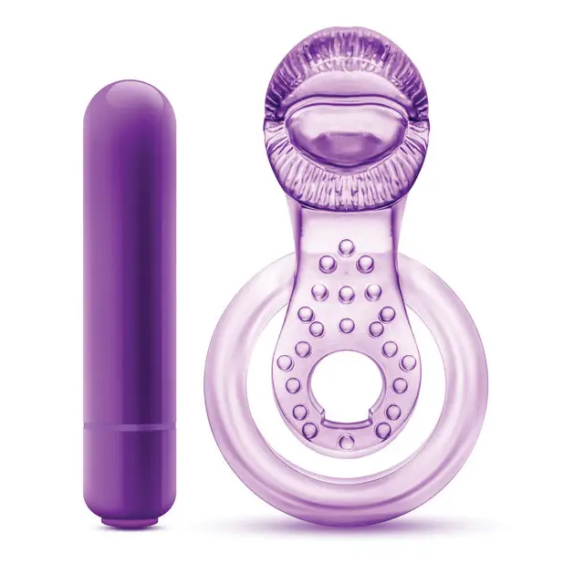 Blush Play with Me Lick it Vibrating Double Strap Cockring - Purple - Stimulators