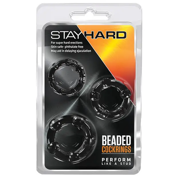 Blush Stay Hard Beaded Cock Rings 3 Pack - Black - Penis Enhancement