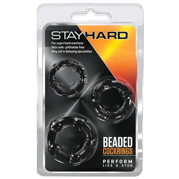 Blush Stay Hard Beaded Cock Rings 3 Pack - Black - Penis Enhancement