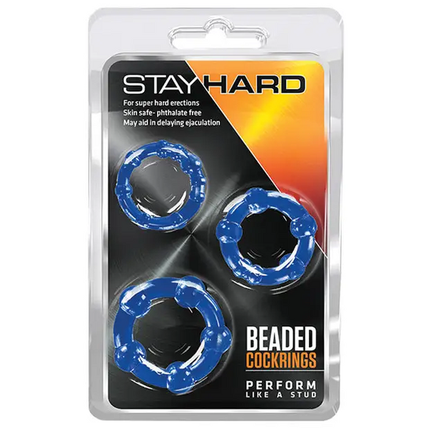 Blush Stay Hard Beaded Cock Rings 3 Pack - Blue - Penis Enhancement