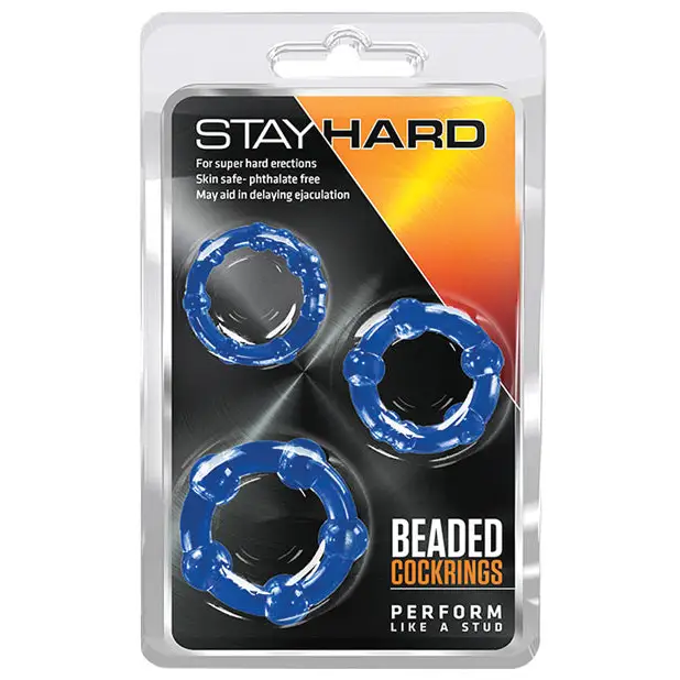 Blush Stay Hard Beaded Cock Rings 3 Pack - Blue - Penis Enhancement