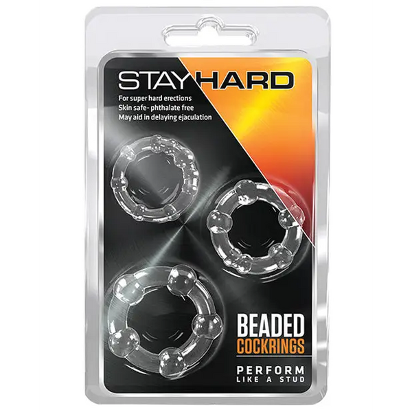 Blush Stay Hard Beaded Cock Rings 3 Pack - Clear - Penis Enhancement