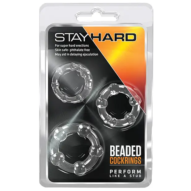 Blush Stay Hard Beaded Cock Rings 3 Pack - Clear - Penis Enhancement