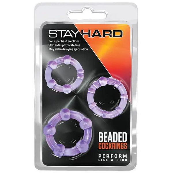 Blush Stay Hard Beaded Cock Rings - Purple Pack of 3 - Penis Enhancement