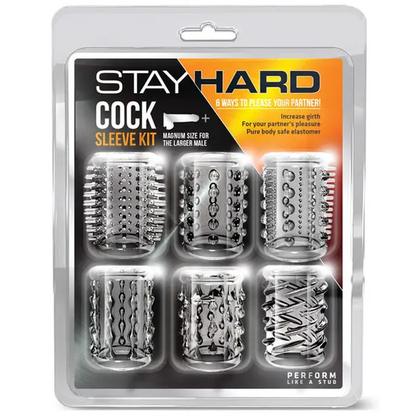 Blush Stay Hard Cock Sleeve Kit - Clear Box of 6 - Penis Enhancement