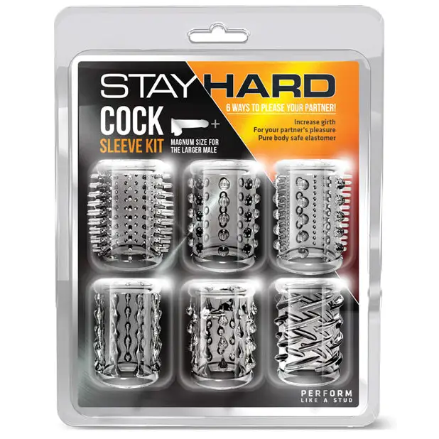 Blush Stay Hard Cock Sleeve Kit - Clear Box of 6 - Penis Enhancement