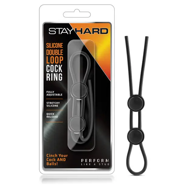Blush Stay Hard Silicone Double Loop Cock Ring - Black - Penis Enhancement