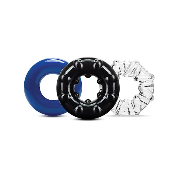 Blush Stay Hard Triple Stretch Cock Rings - Pack of 3 - Penis Enhancement