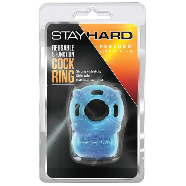 Blush Stay Hard Vibrating Reusable 5 Function Cock Ring - Blue - Stimulators