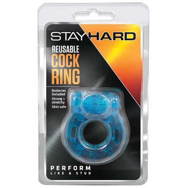 Blush Stay Hard Vibrating Reusable Cock Ring - Blue - Stimulators