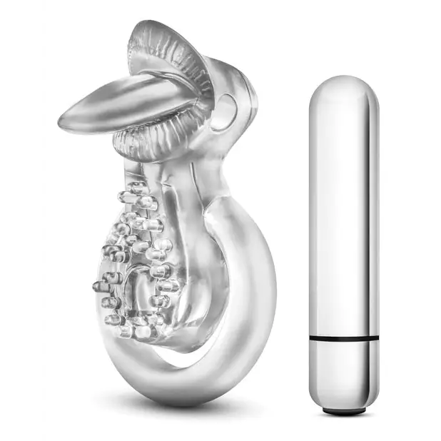 Blush Stay Hard Vibrating Tongue Ring - 10 Function Clear - Penis Enhancement