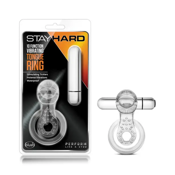 Blush Stay Hard Vibrating Tongue Ring - 10 Function Clear - Penis Enhancement