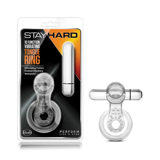 Blush Stay Hard Vibrating Tongue Ring - 10 Function Clear - Penis Enhancement